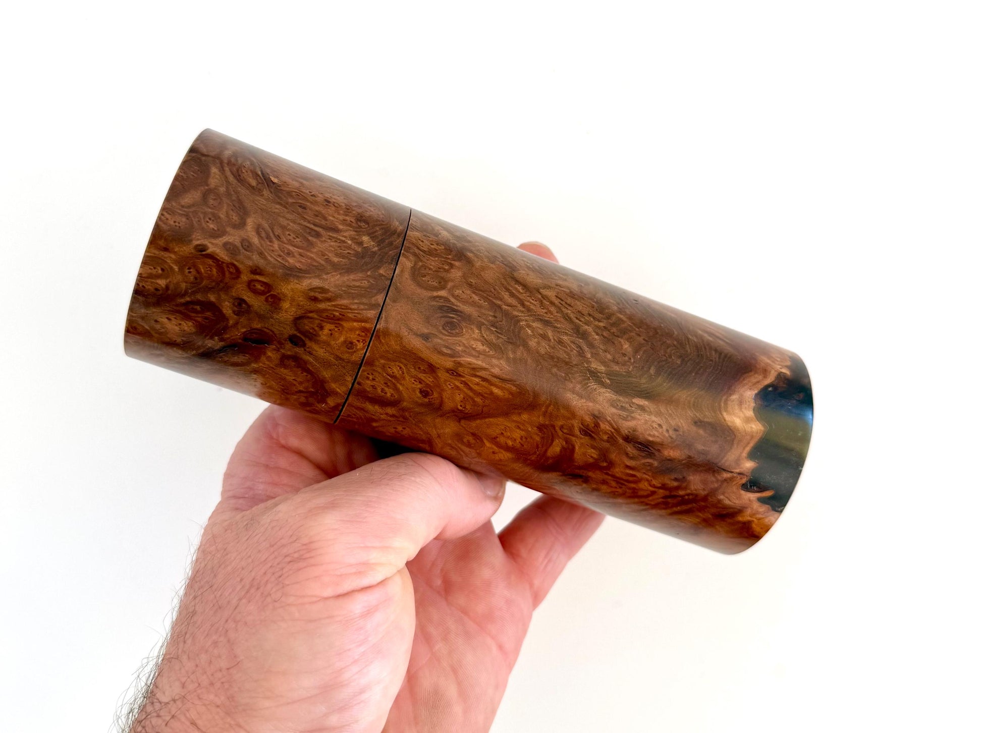 Handcrafted Blackbutt Burl Grinder Set: Modern Wood Salt Mill