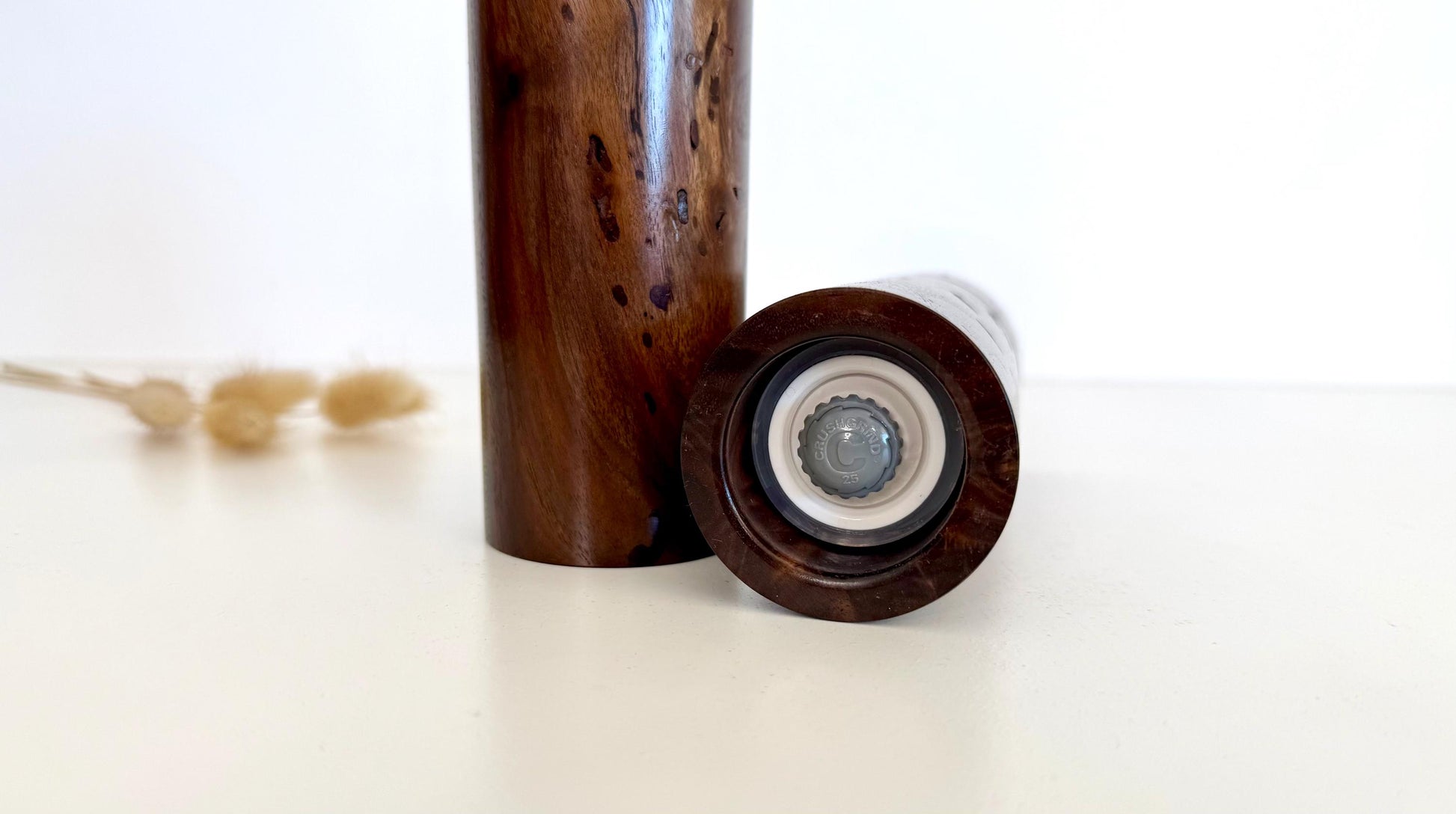 Handcrafted Black Walnut Pepper Grinder Set: Modern Wood Salt Mill