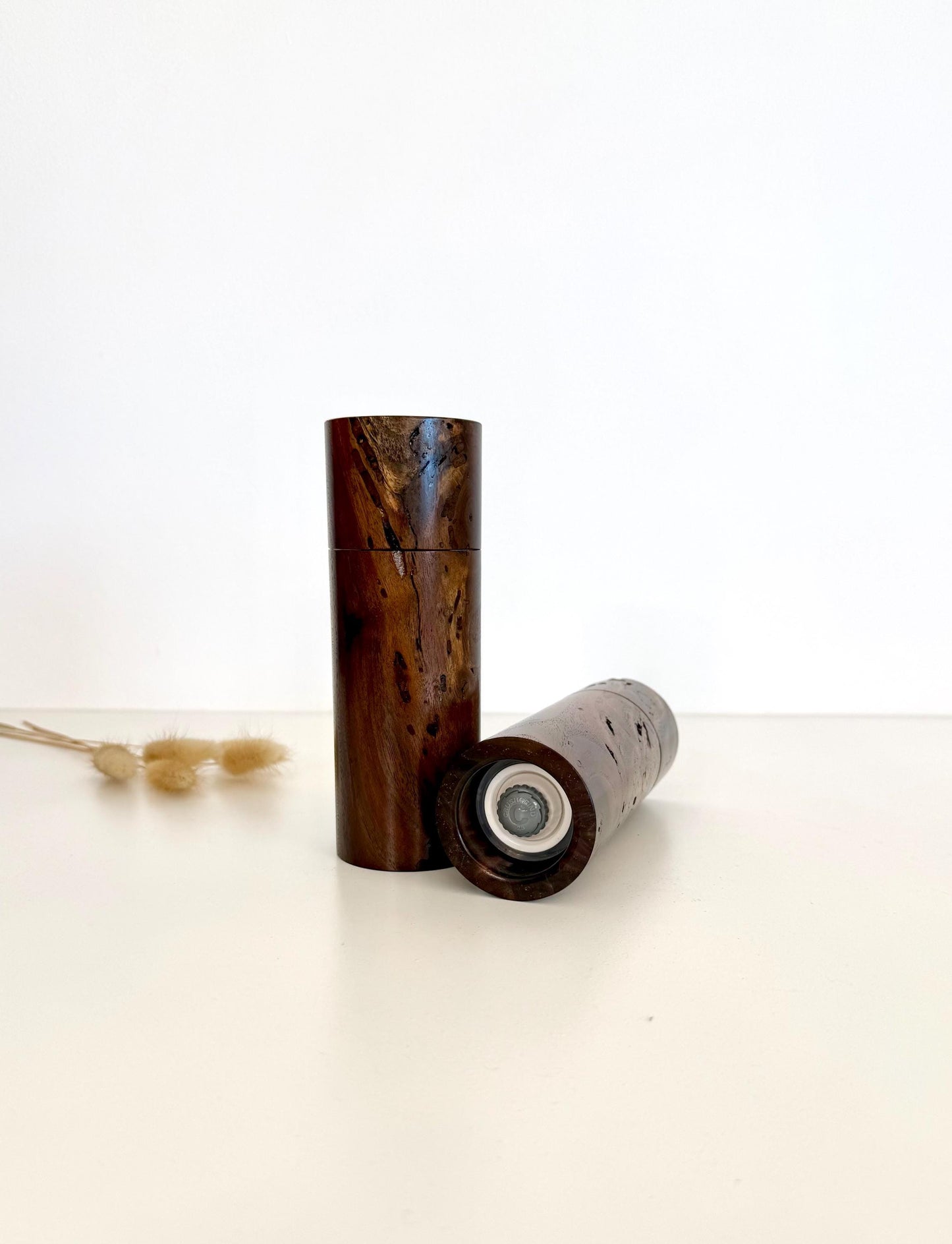 Handcrafted Black Walnut Pepper Grinder Set: Modern Wood Salt Mill