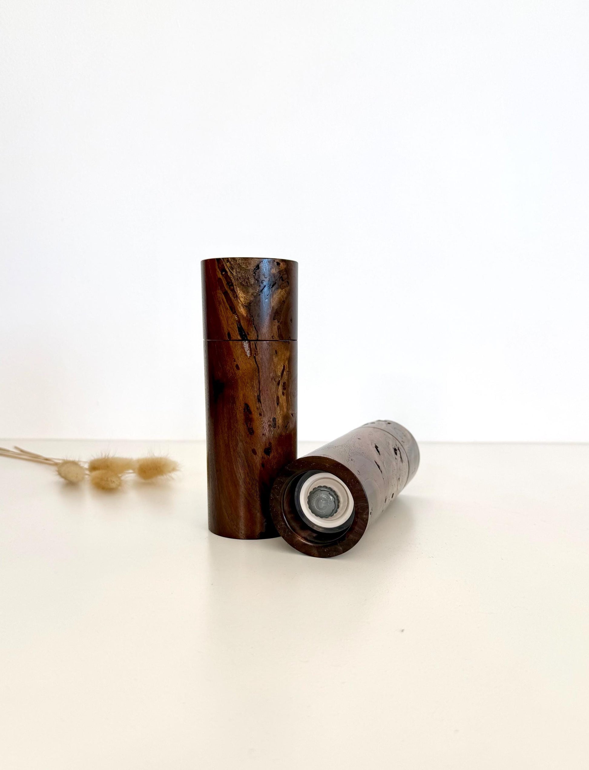 Handcrafted Black Walnut Pepper Grinder Set: Modern Wood Salt Mill