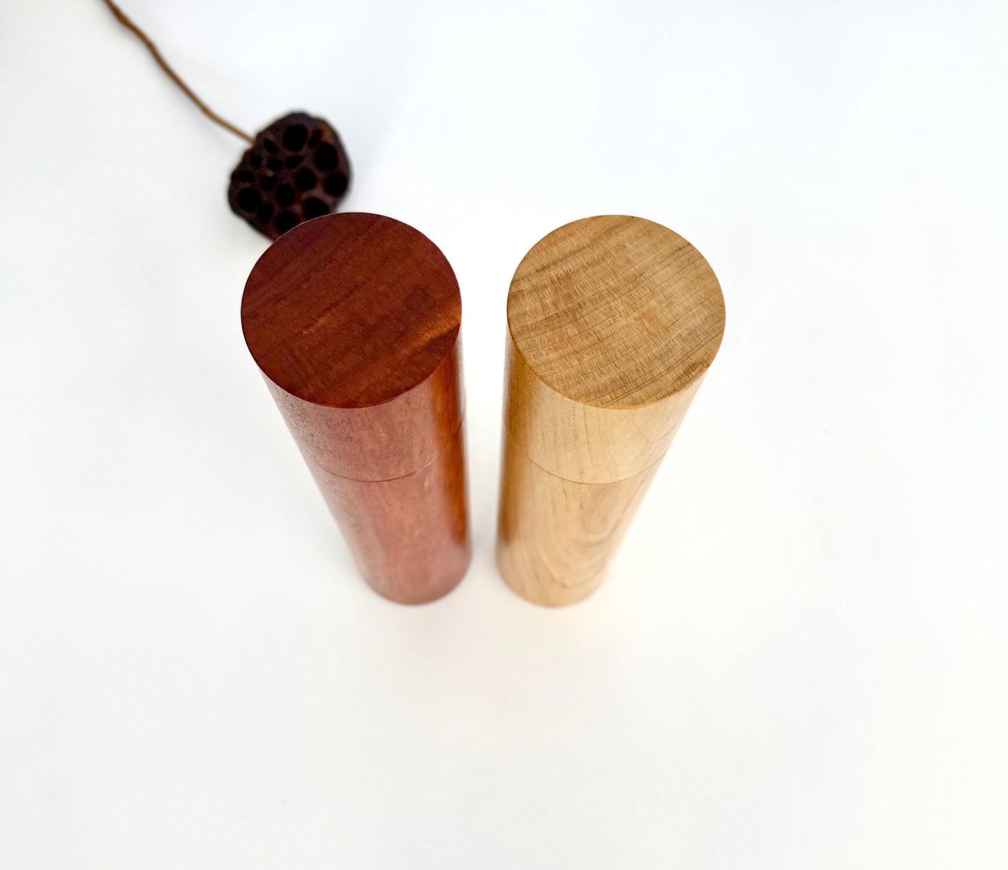Handcrafted Jarrah and Kauri Pine Pepper Grinder Set: Modern Wood Salt Mill