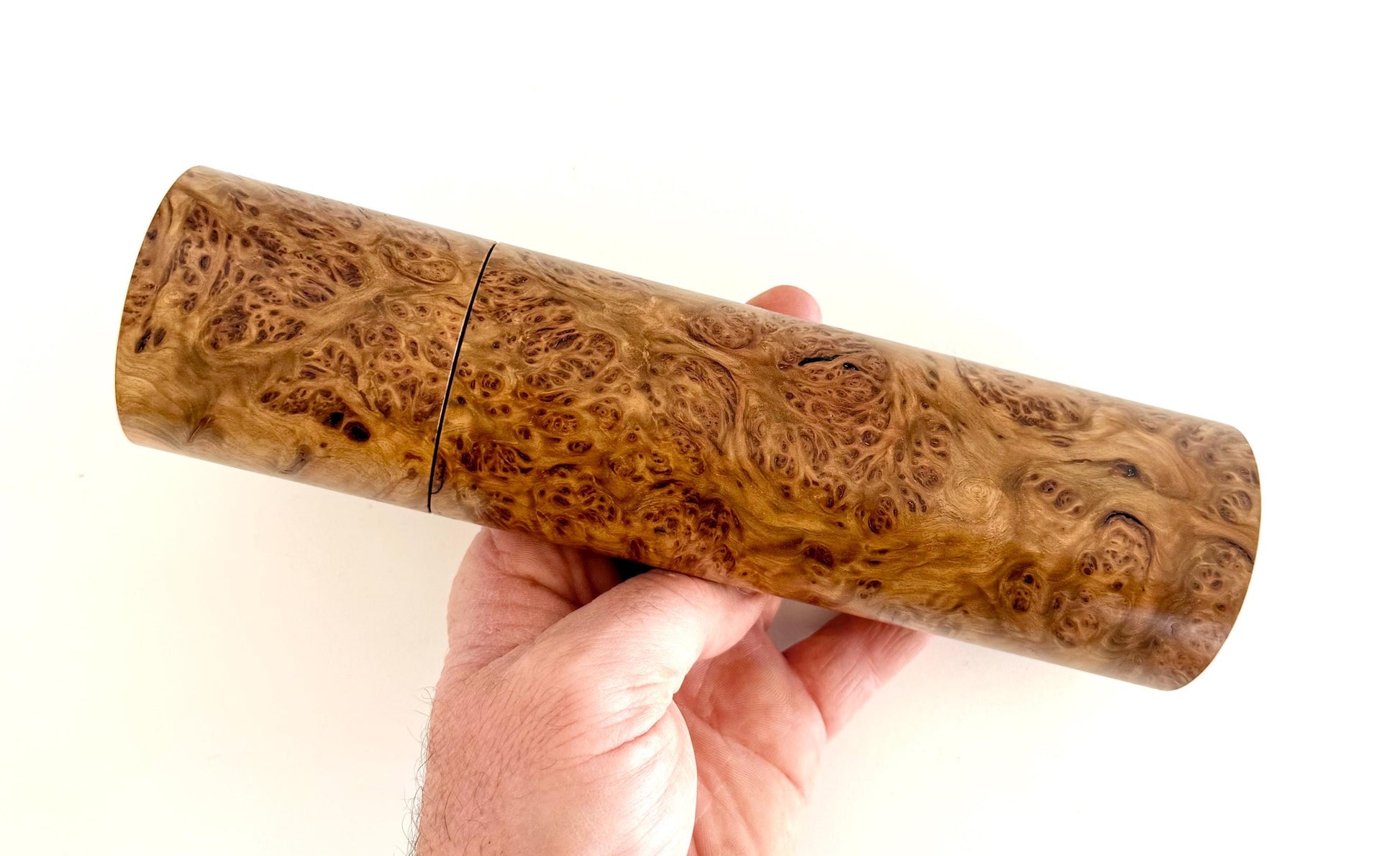 York Gum Burl Pepper Grinder Set: Modern Wood Salt Mill