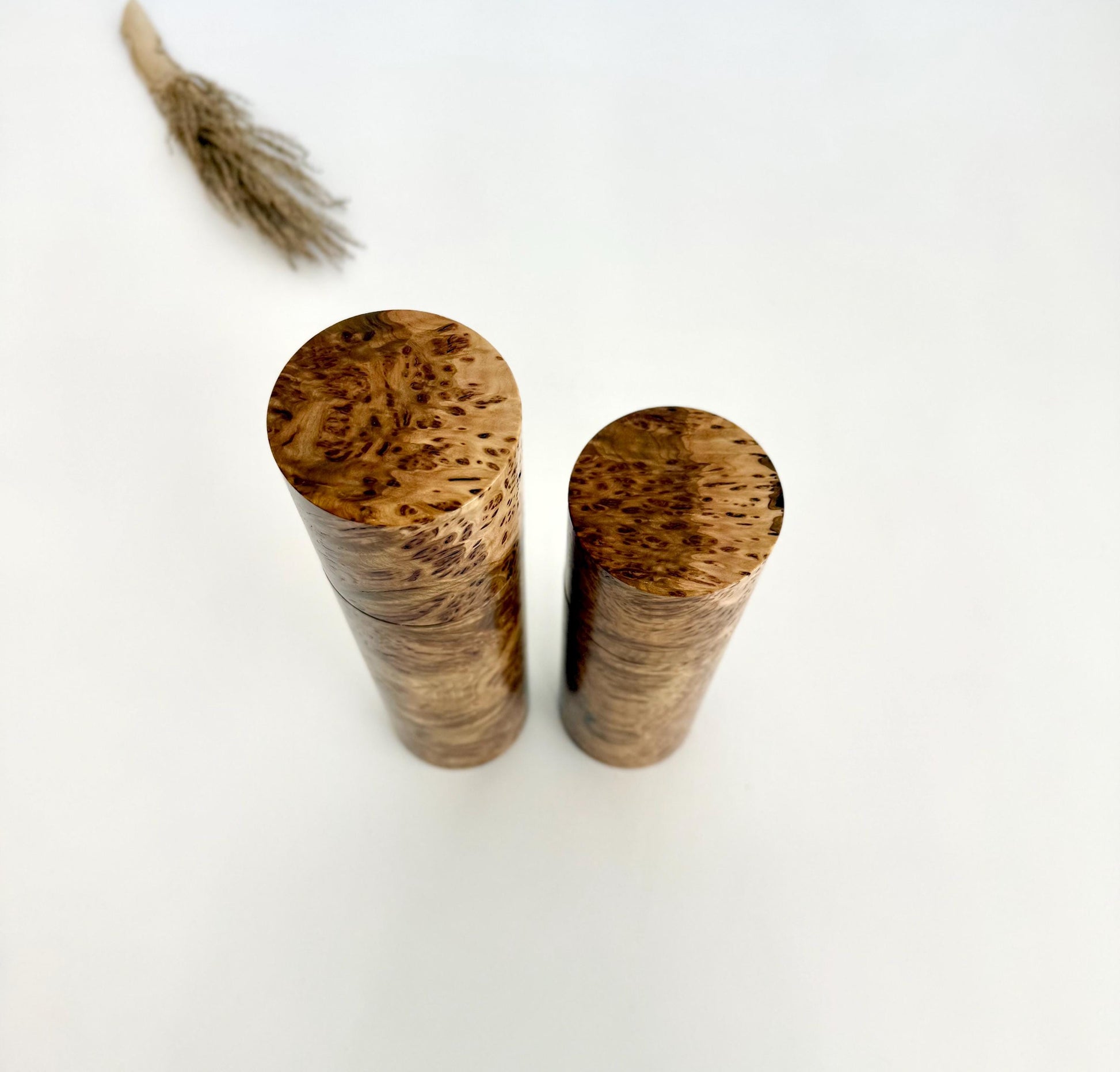 York Gum Burl Pepper Grinder Set: Modern Wood Salt Mill