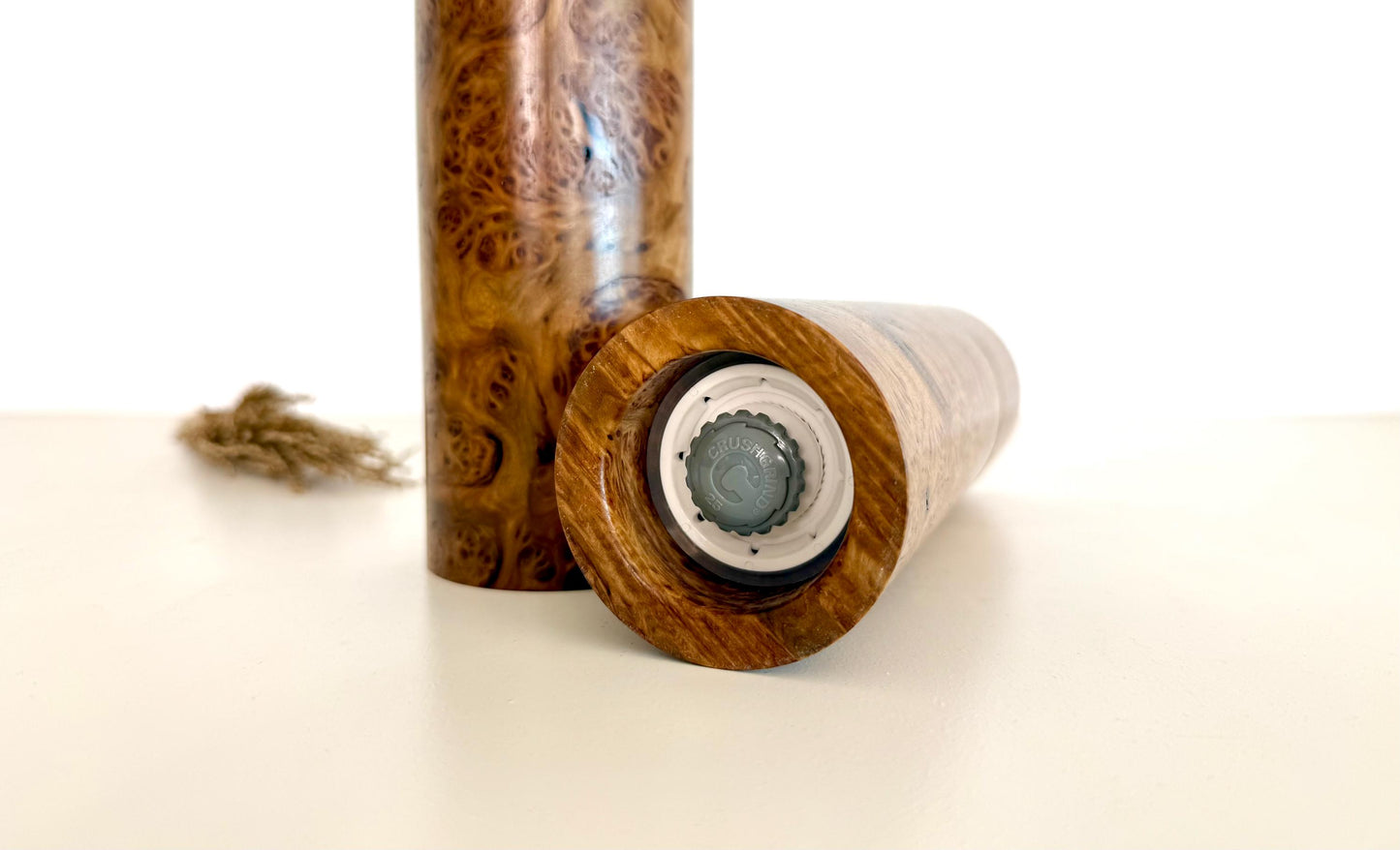 York Gum Burl Pepper Grinder Set: Modern Wood Salt Mill