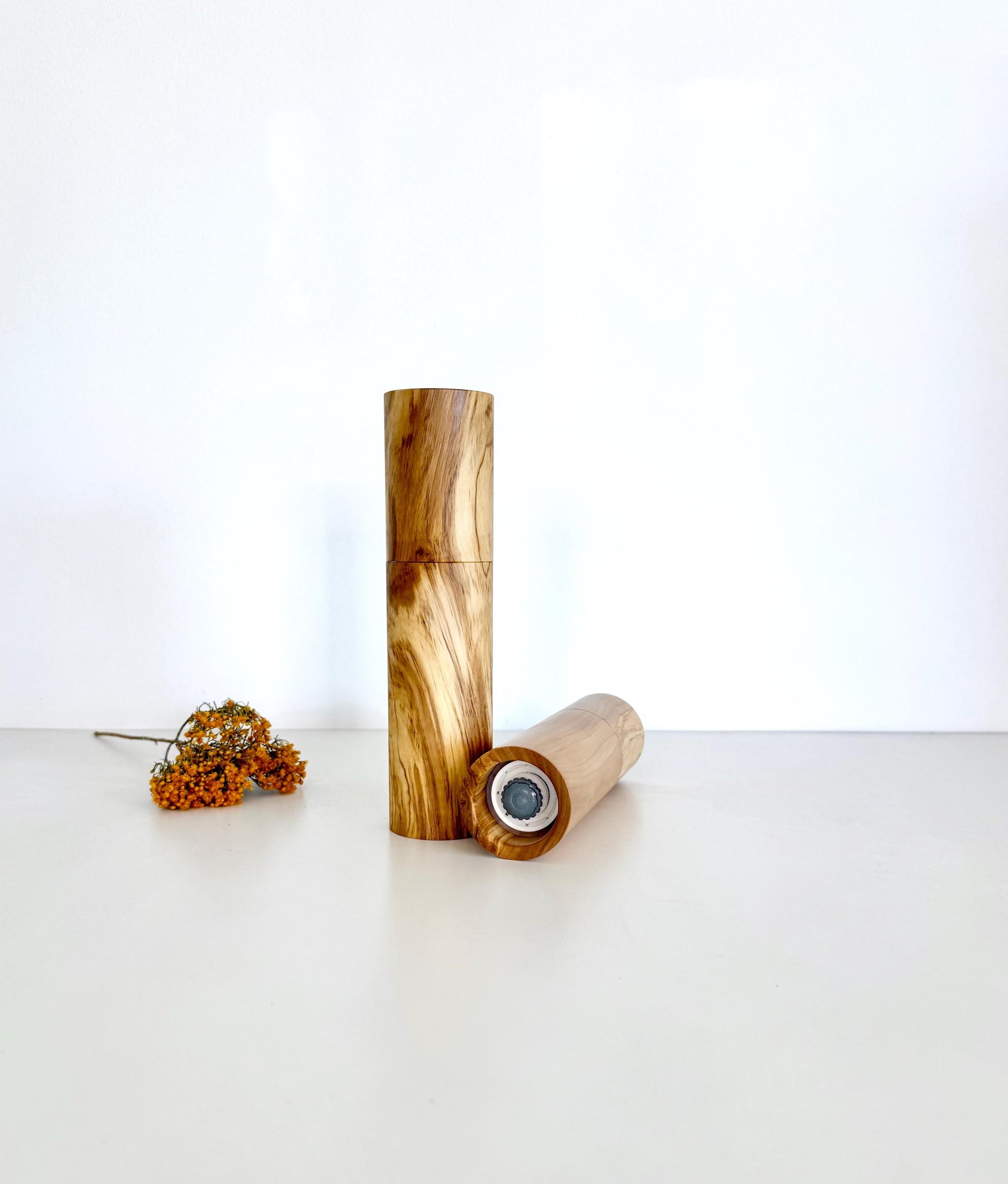 Olive wood Pepper Grinder Set, Modern Ceramic Salt Mill