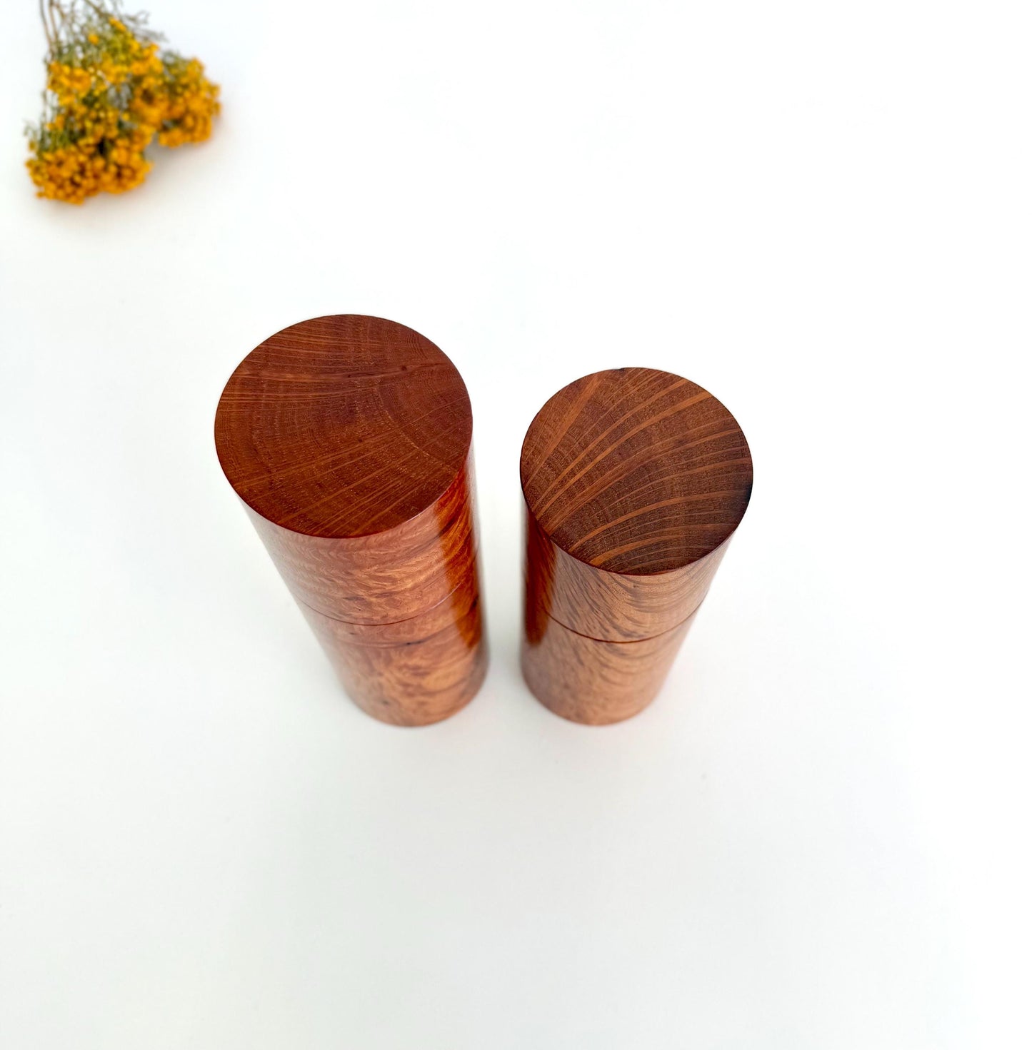 Birdseye Sheoak Pepper Grinder Set, Modern Ceramic Salt Mill