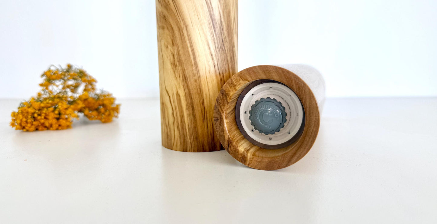 Olive wood Pepper Grinder Set, Modern Ceramic Salt Mill