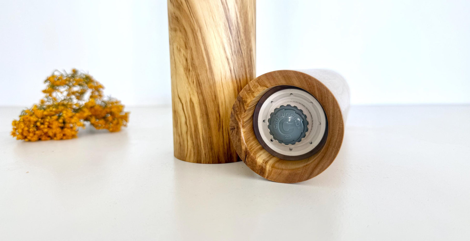 Olive wood Pepper Grinder Set, Modern Ceramic Salt Mill