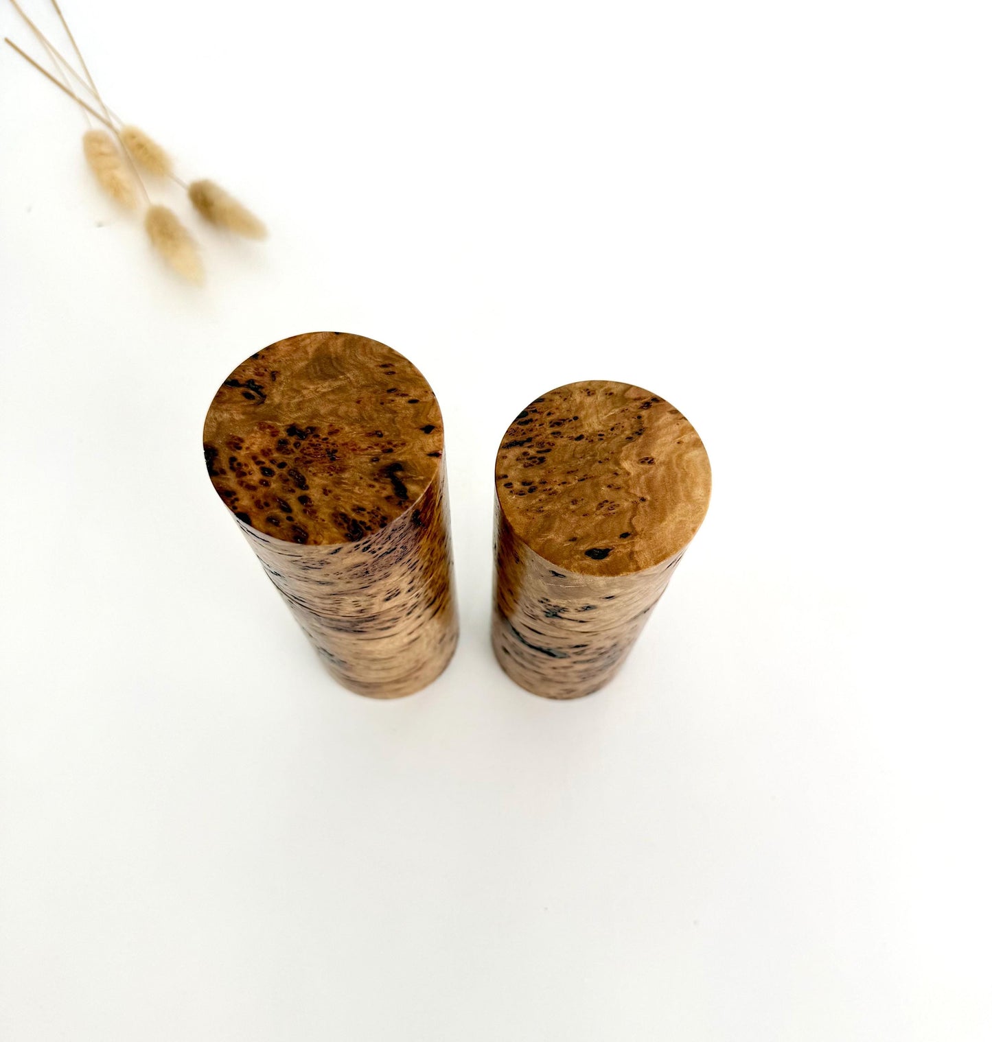 Rib Fruited Mallee burl Pepper Grinder Set, Modern Ceramic Salt Mill