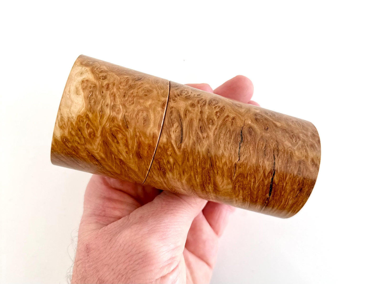 Handcrafted Bimble Box Burl Mini Pepper Grinder Set: Modern Wood Salt Mill