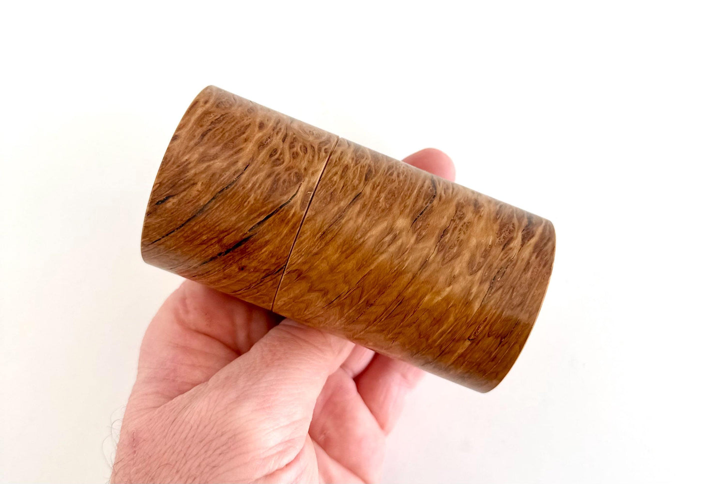 Handcrafted Bimble Box Burl Mini Pepper Grinder Set: Modern Wood Salt Mill