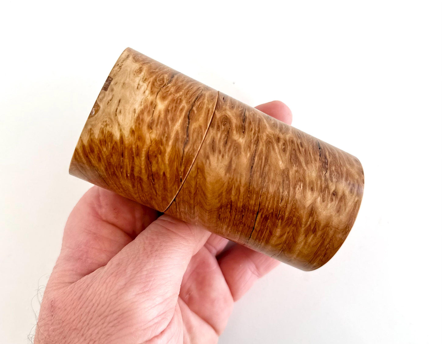 Handcrafted Bimble Box Burl Mini Pepper Grinder Set: Modern Wood Salt Mill