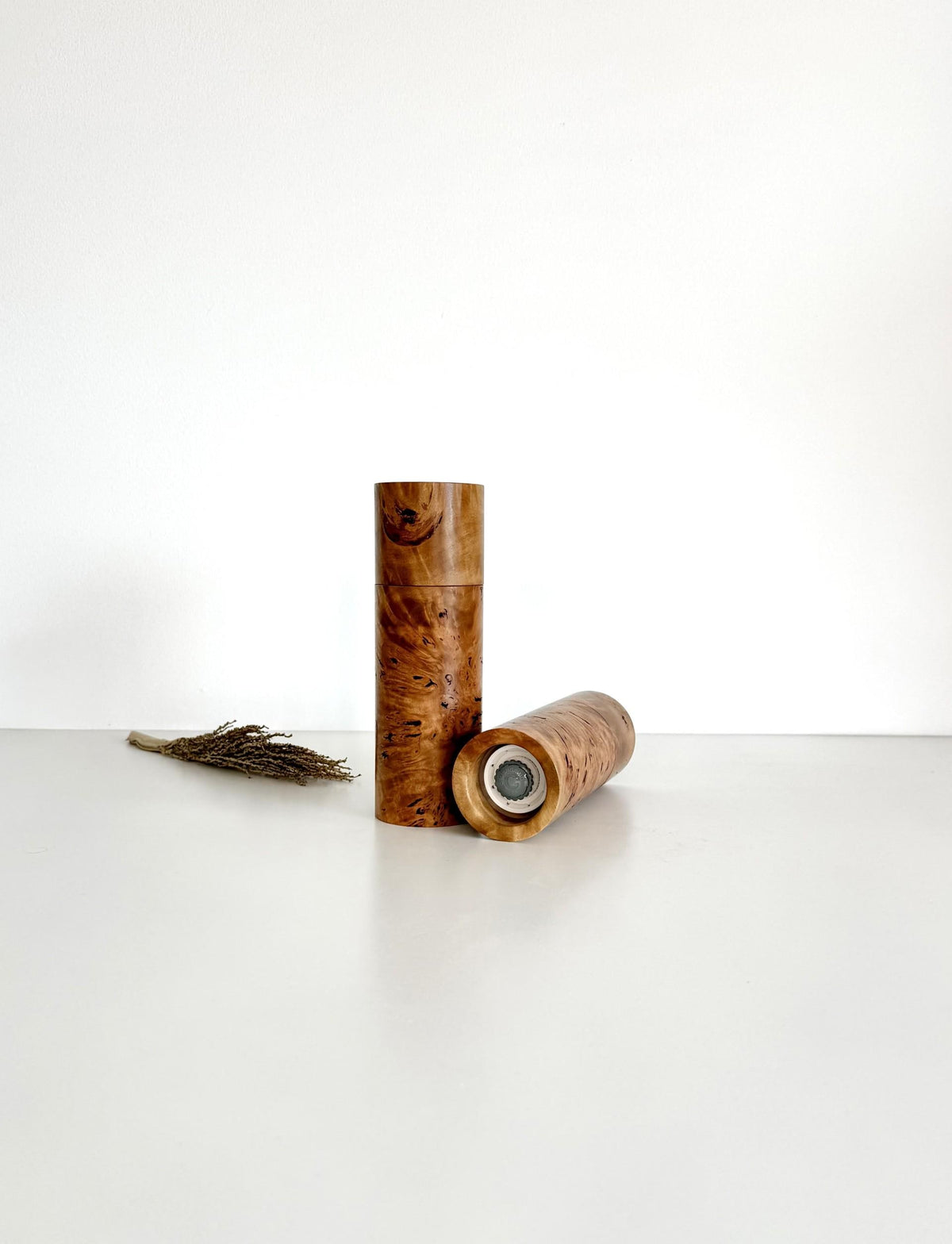 River Red Gum Burl Pepper Grinder Set, Modern Ceramic Salt Mill