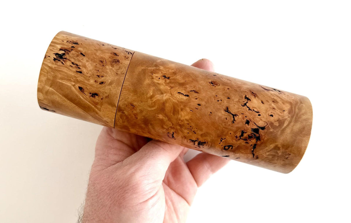 River Red Gum Burl Pepper Grinder Set, Modern Ceramic Salt Mill