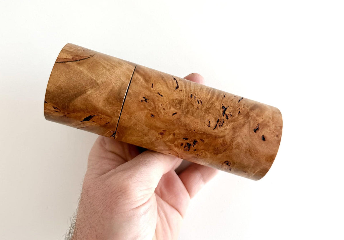 River Red Gum Burl Pepper Grinder Set, Modern Ceramic Salt Mill