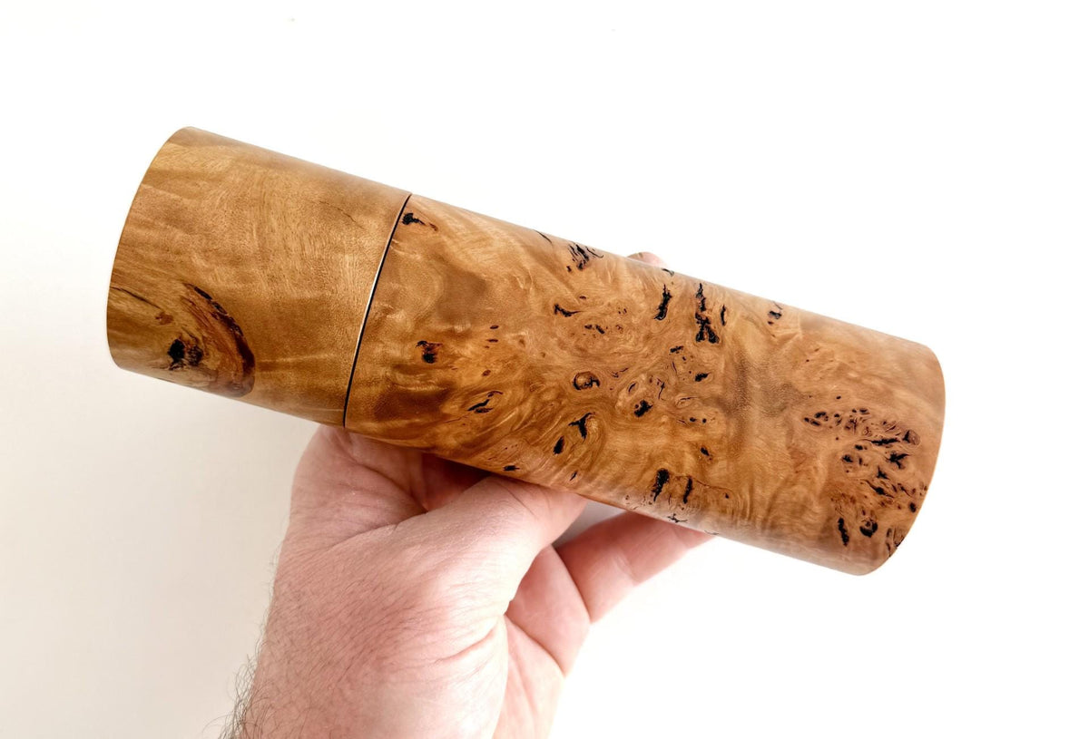 River Red Gum Burl Pepper Grinder Set, Modern Ceramic Salt Mill