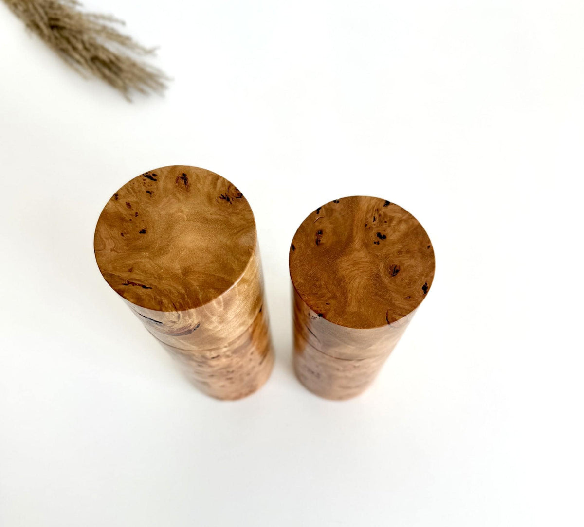 River Red Gum Burl Pepper Grinder Set, Modern Ceramic Salt Mill
