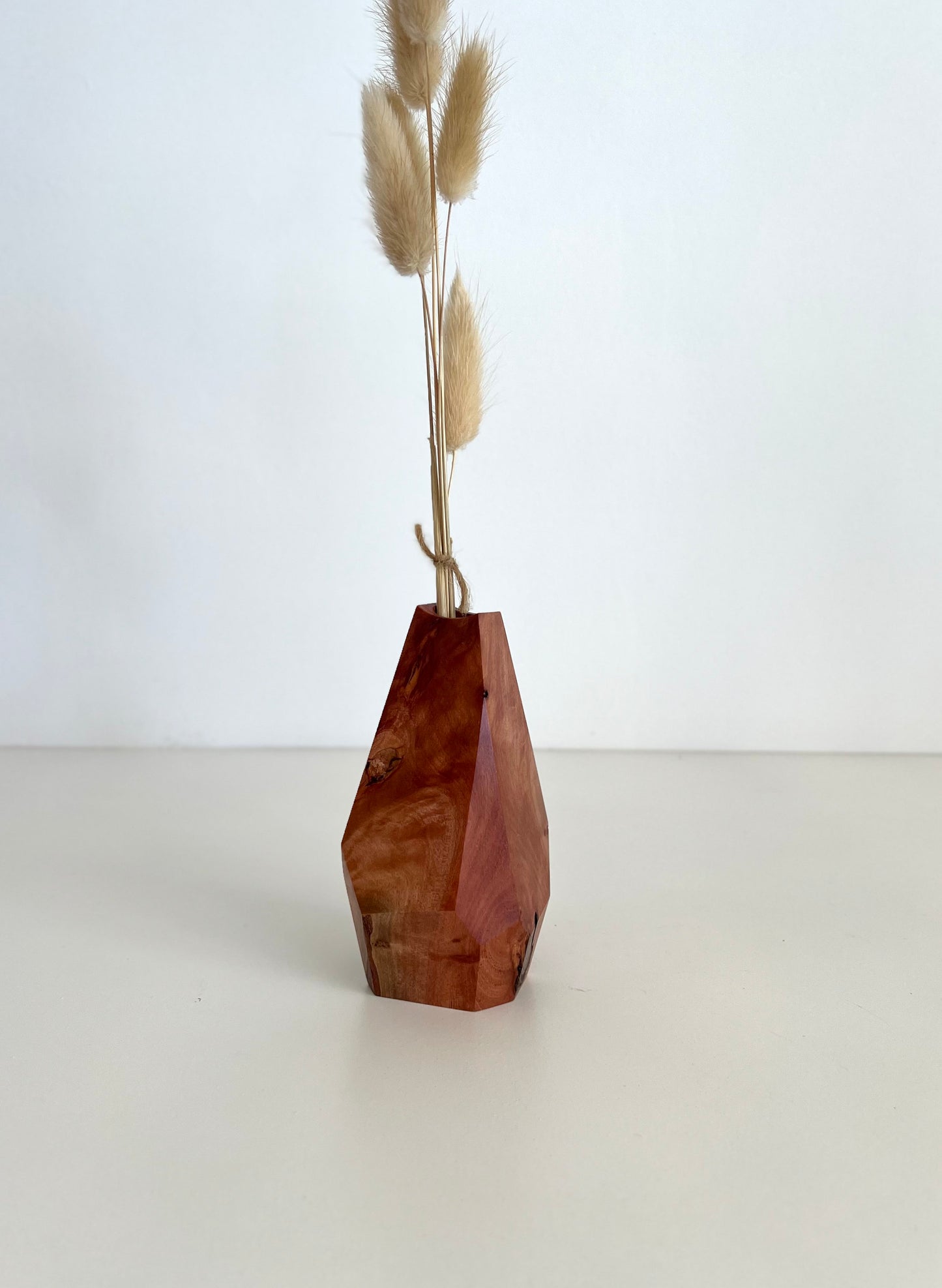 Wooden Geometric multi-faceted bud vase with dried flowers made from Australian reclaimed timber