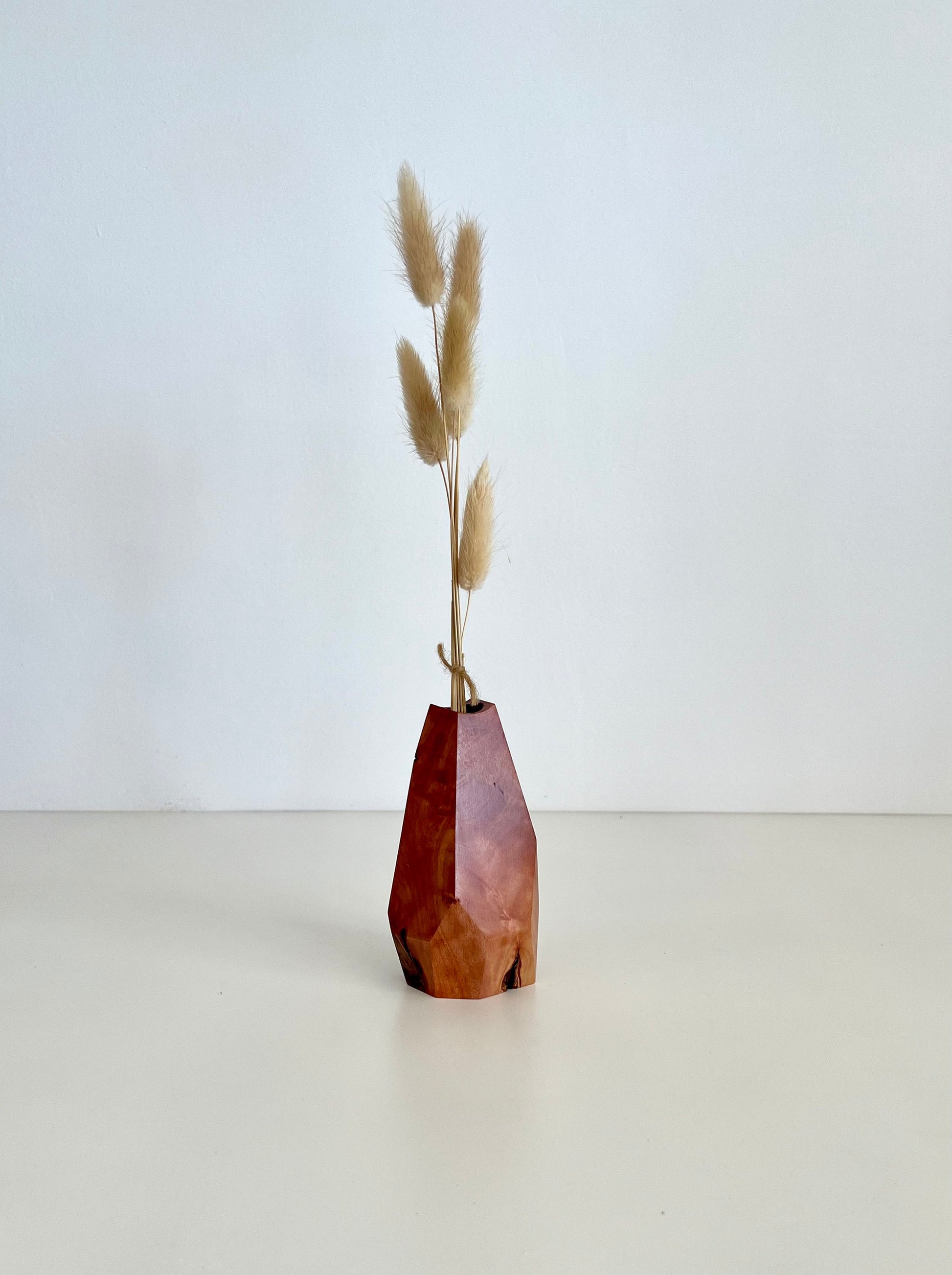 Wooden Geometric multi-faceted bud vase with dried flowers made from Australian reclaimed timber