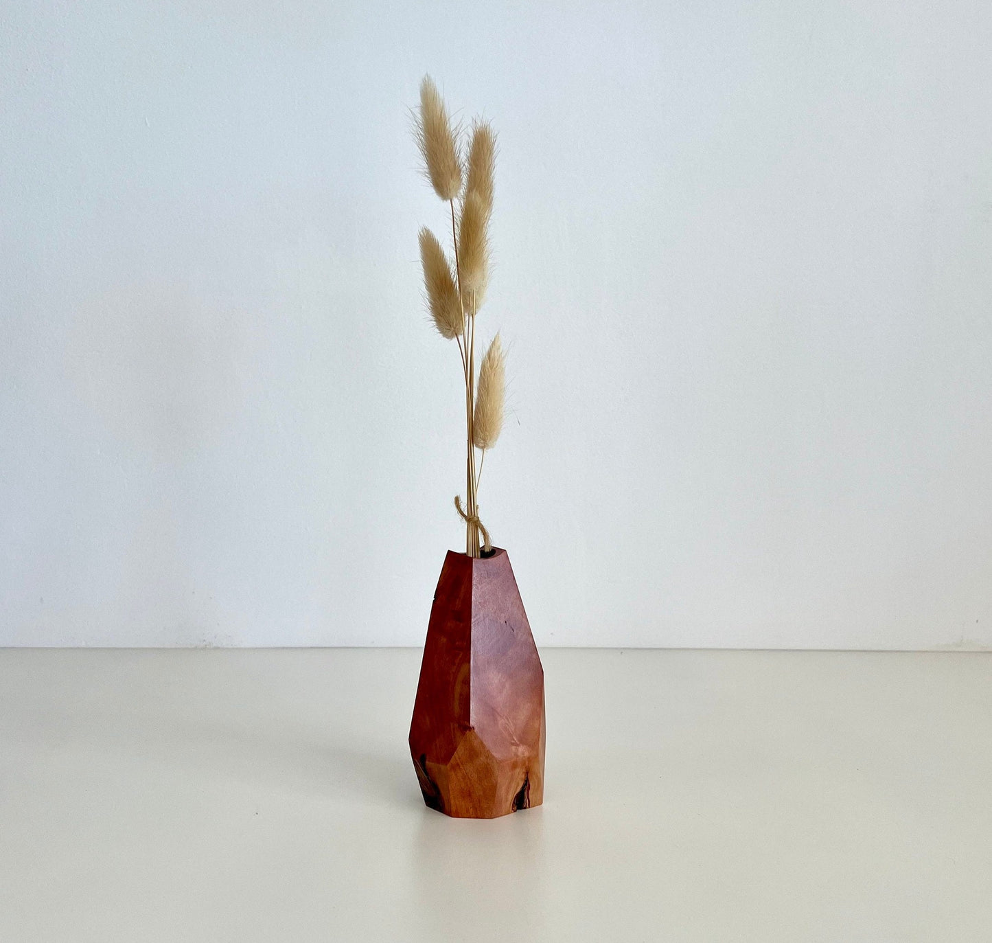 Wooden Geometric multi-faceted bud vase with dried flowers made from Australian reclaimed timber